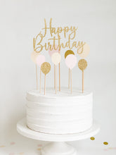 Load image into Gallery viewer, Gold Glitter Script Happy Birthday Balloon Cake Topper Set