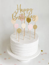Load image into Gallery viewer, Gold Glitter Script Happy Birthday Balloon Cake Topper Set