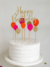 Load image into Gallery viewer, Gold Glitter Script Happy Birthday Balloon Cake Topper Set