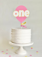 Load image into Gallery viewer, "One" Balloon Cake Topper - pink and yellow