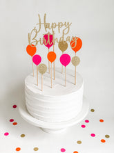Load image into Gallery viewer, Gold Glitter Script Happy Birthday Balloon Cake Topper Set