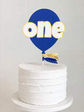 Load image into Gallery viewer, "One" Balloon Cake Topper - blue and yellow