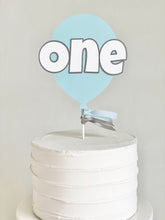 Load image into Gallery viewer, "One" Balloon Cake Topper - light blue and gray