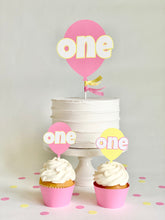 Load image into Gallery viewer, "One" Balloon Cake Topper - pink and yellow