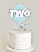 Load image into Gallery viewer, "One" Balloon Cake Topper - light blue and gray