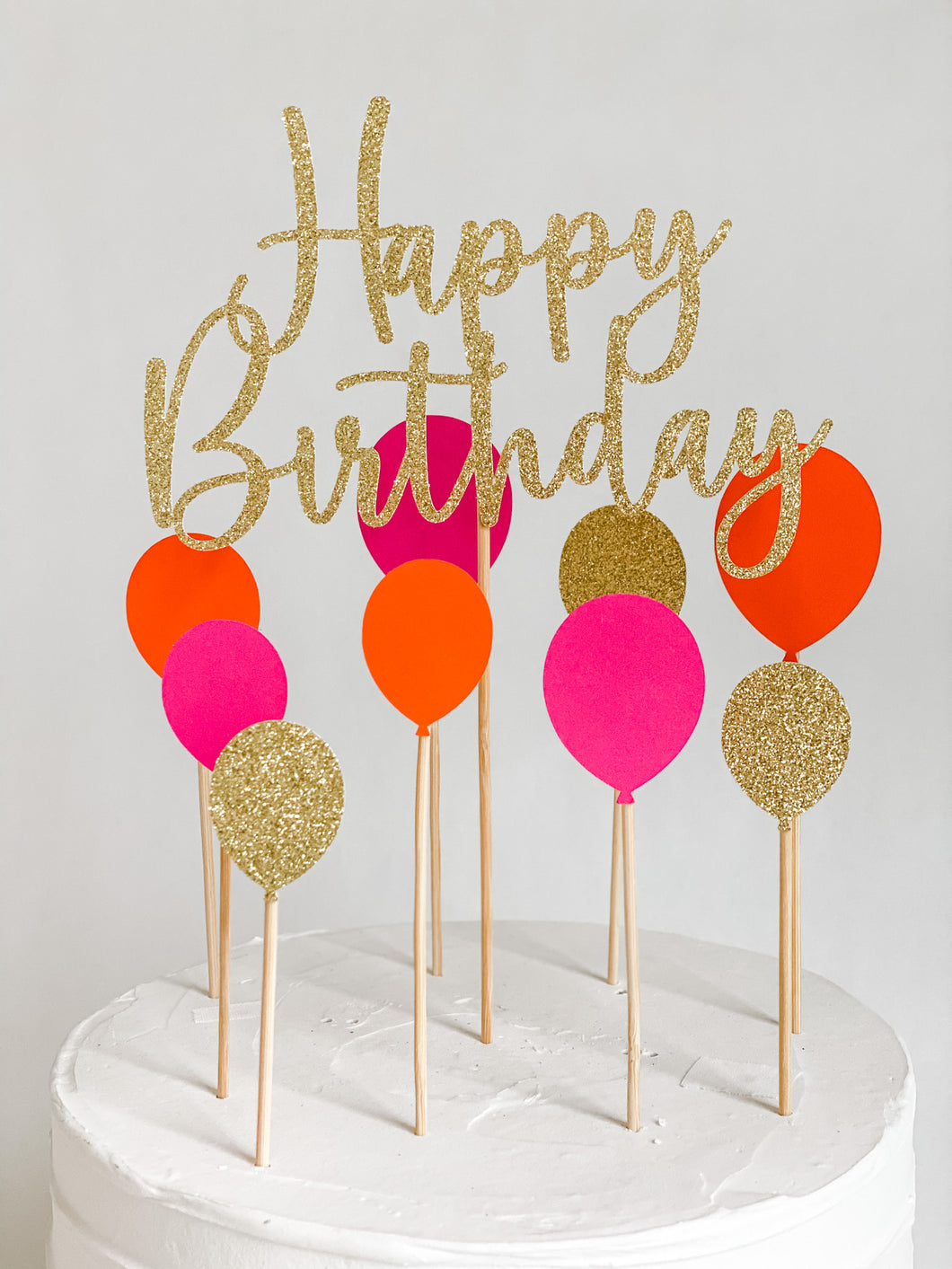 Gold Glitter Script Happy Birthday Balloon Cake Topper Set – Partillc