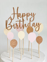 Load image into Gallery viewer, Rose Gold Glitter Script Happy Birthday Balloon Cake Topper Set
