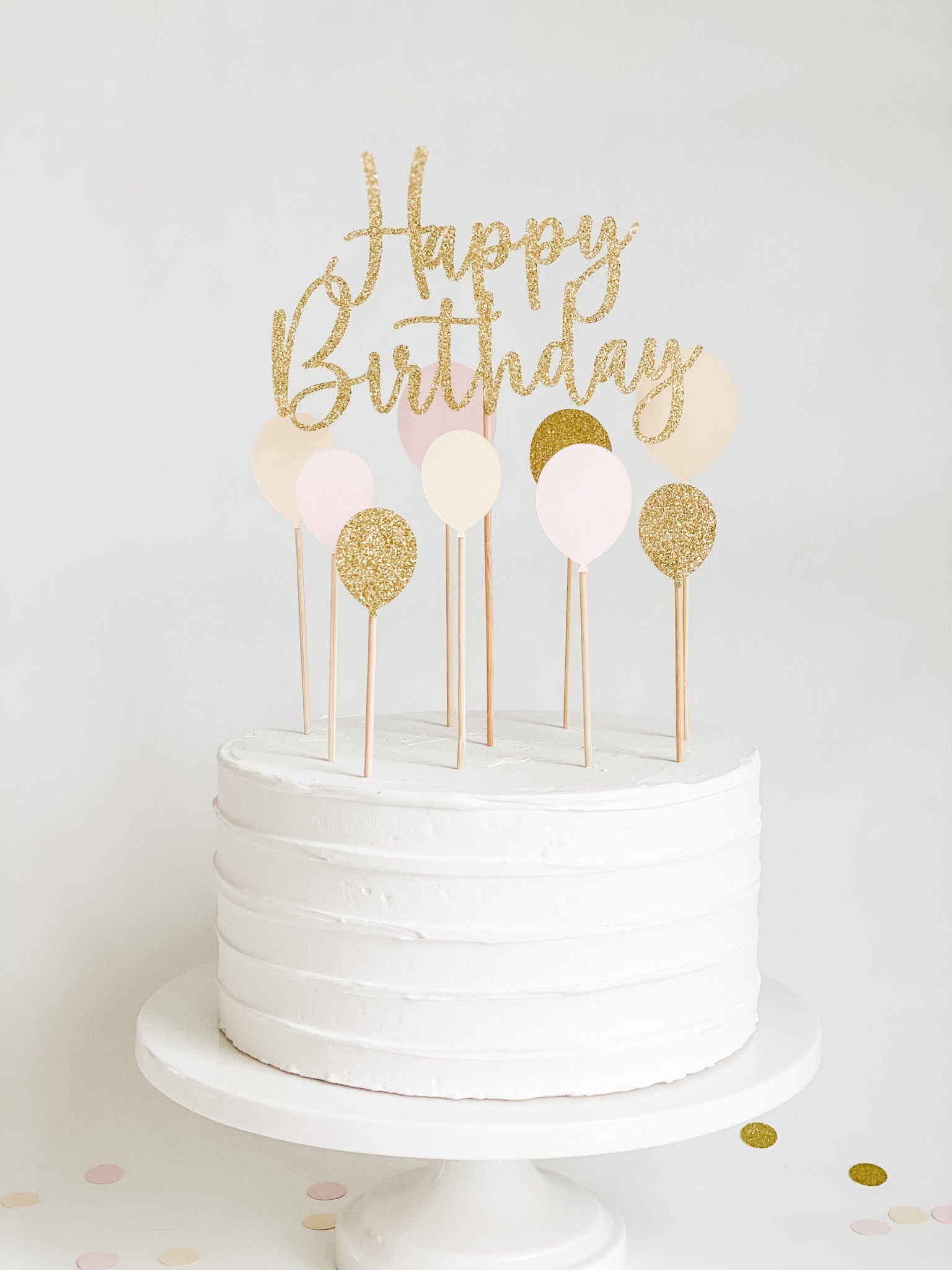 Gold Glitter Script Happy Birthday Balloon Cake Topper Set – Partillc