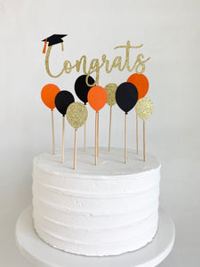 Congrats Graduation Cake Topper with Balloons - Choose balloon colors