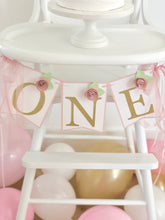 Load image into Gallery viewer, &quot;One&quot; High Chair Banner with Blush Pink Flowers
