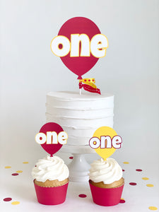 "One" Balloon Cake Topper - red and yellow