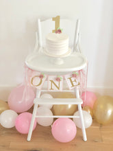 Load image into Gallery viewer, &quot;One&quot; High Chair Banner with Blush Pink Flowers
